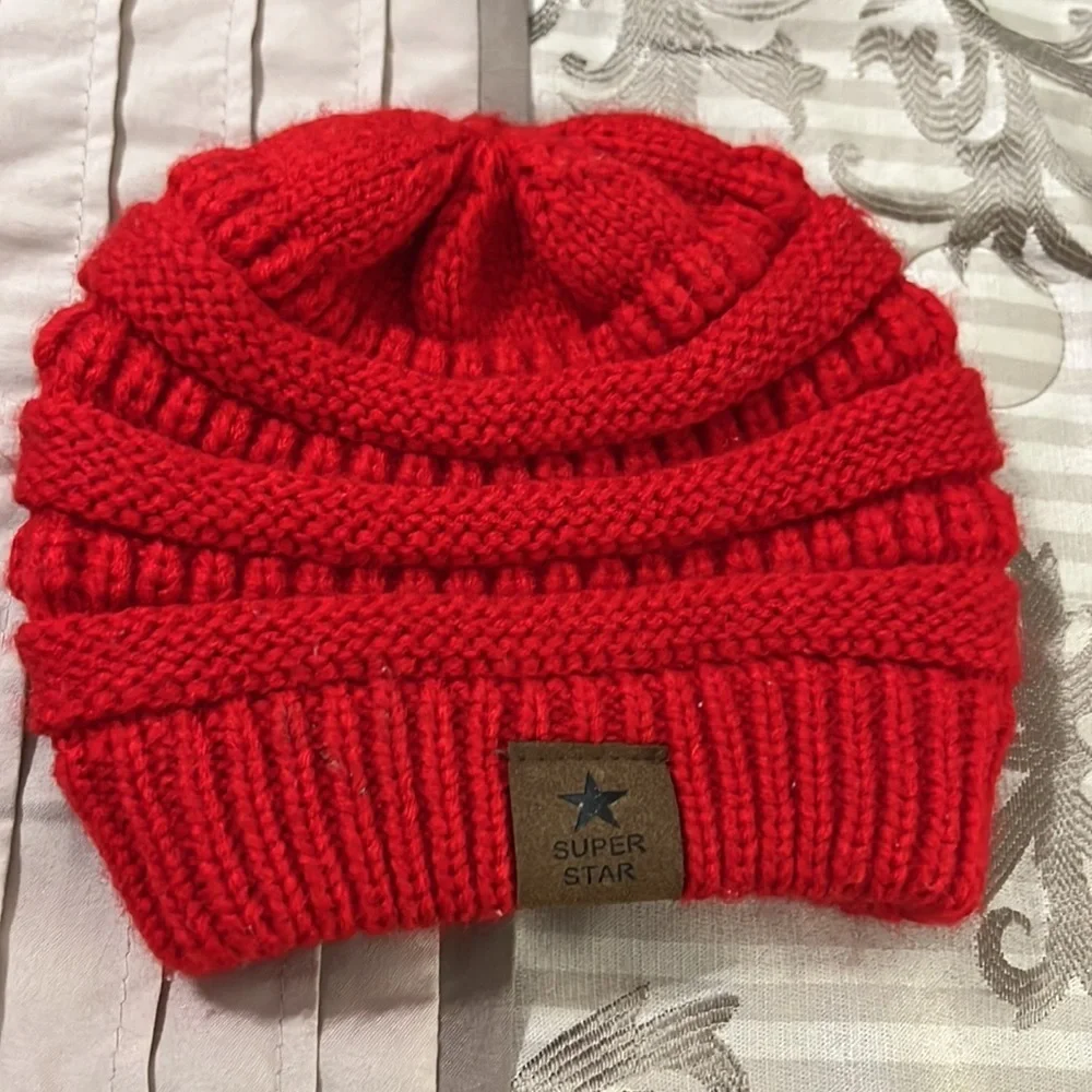 Super Star Baby Beanies 100% Acrylic Red and Grey (Set of 2)